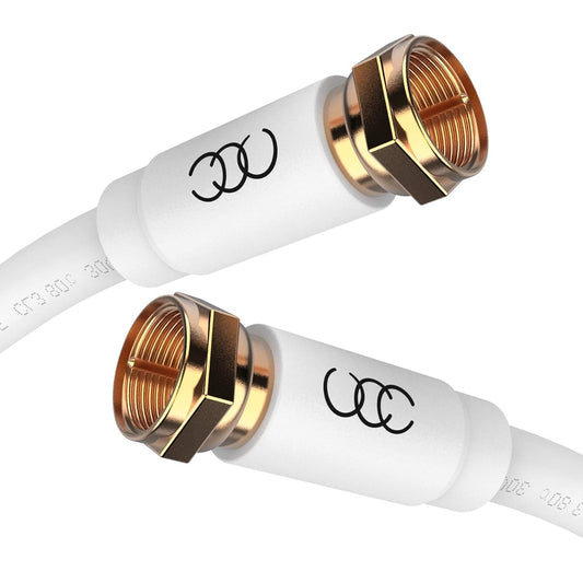 RG6 Coaxial Cable 30 FT, CL3 White Coax Cord TV Cable Wire, In-Wall Rated-Digital Audio Video Satellite Cable Extension, Gold Plated Compression Connectors - White
