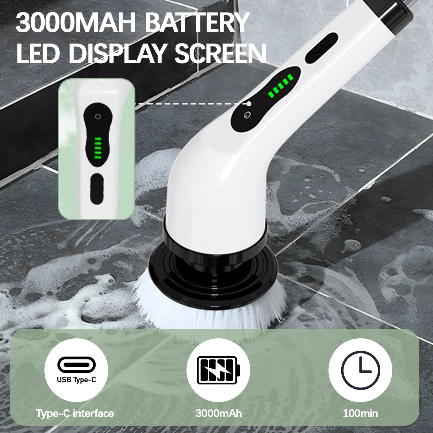 Electric Spin Scrubber for Cleaning with 9 Replaceable Heads and Long Handle, Dual Speed 360 Electric Spin Brush for Cleaning Bathroom Floor Tile Tub