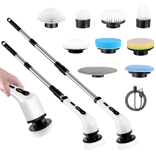 Electric Spin Scrubber for Cleaning with 9 Replaceable Heads and Long Handle, Dual Speed 360 Electric Spin Brush for Cleaning Bathroom Floor Tile Tub