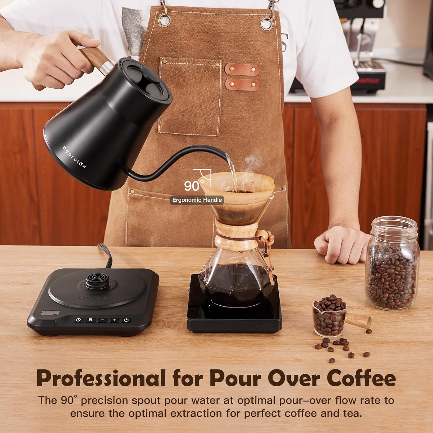 Gooseneck Electric Kettle, ±1℉ Temperature Control Pour over Kettle for Coffee, Tea & Water, Stainless Steel 1200 W Keep Warm OLED Display 1 L (Black)