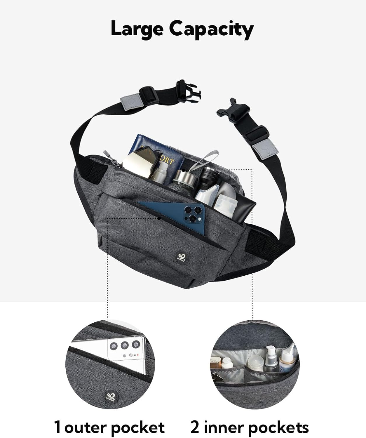 Running Belt Fanny Pack: Runner Marathon Jogging Waist Pack Sport Workout Exercise Fitness Phone Holder Belt for Men Women Jogger Slim Waistband Black