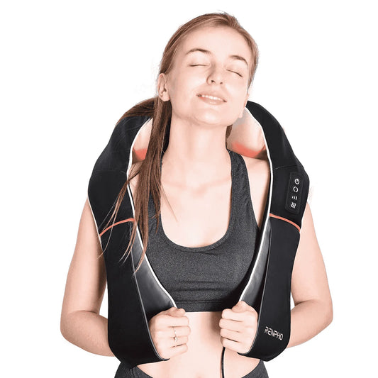 Shiatsu Neck Massager with Heat & Vibration, Deep Tissue 3D Kneading Shoulder Massager for Pain Relief, Cordless Leather Gift for Women and Men