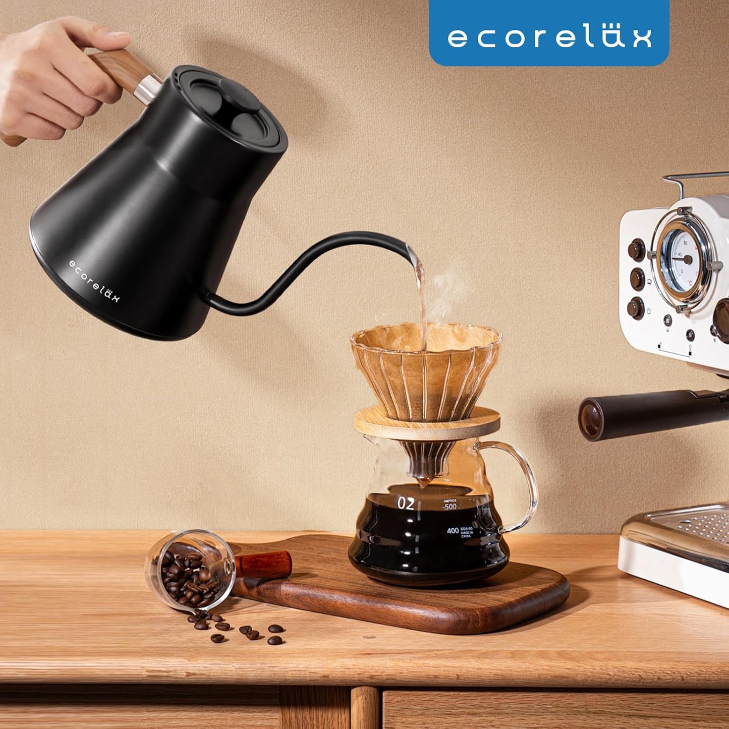 Gooseneck Electric Kettle, ±1℉ Temperature Control Pour over Kettle for Coffee, Tea & Water, Stainless Steel 1200 W Keep Warm OLED Display 1 L (Black)