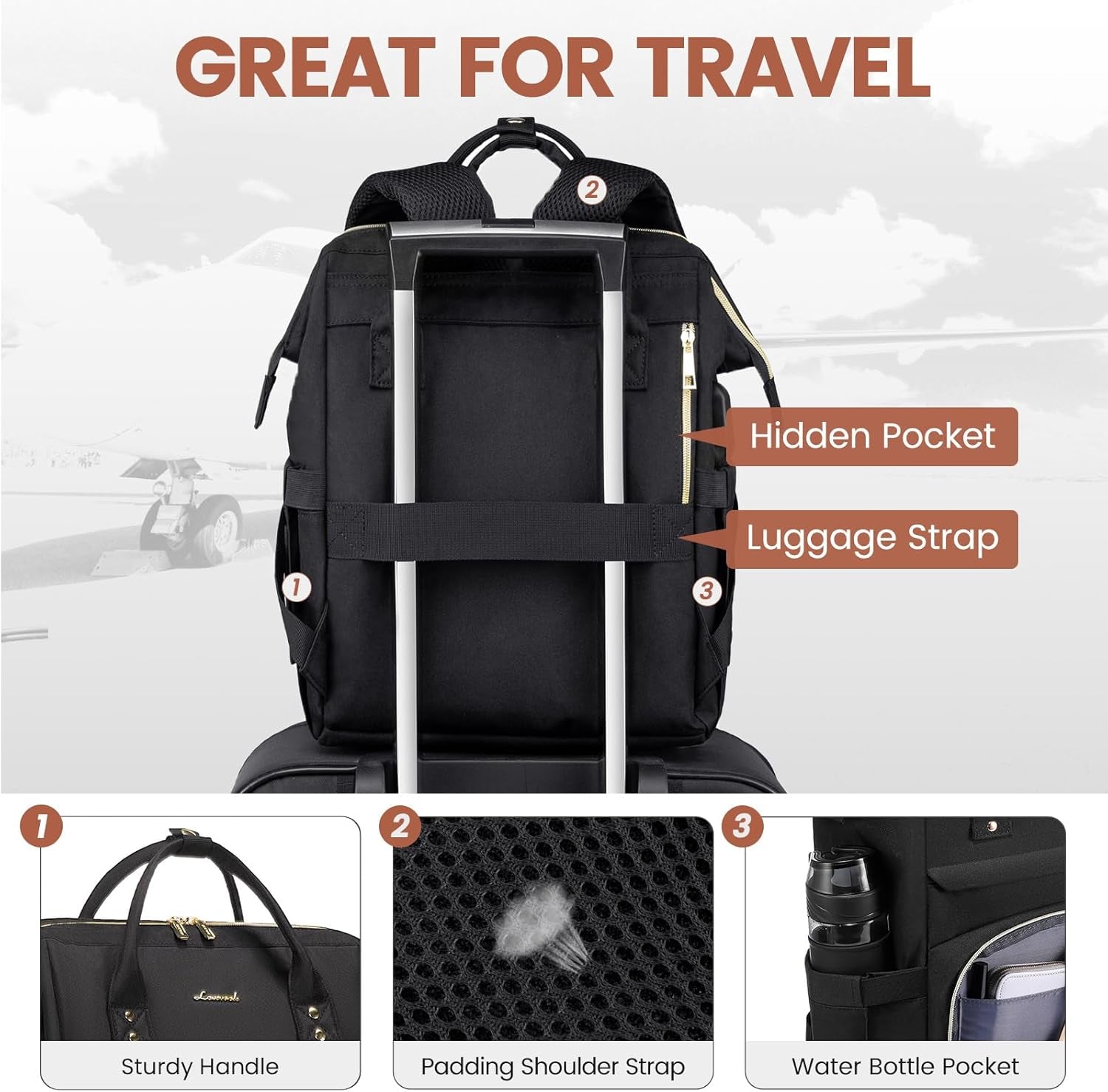 Laptop Backpack,15.6 Inch Professional Womens Purse Computer Bag Nurse Teacher Backpack,Waterproof College Work Bags Carry on Travel Back Pack with USB Port,Black