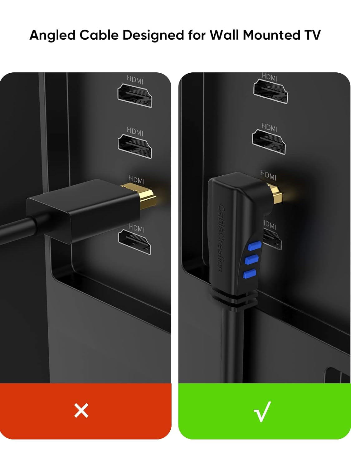4K HDMI Cable 3Ft down Angle 90 Degree Right Angle, Support 4K@60Hz Ultra HD 3D Video, Male to Male Black HDMI Cable for TV, PC, Gaming and More
