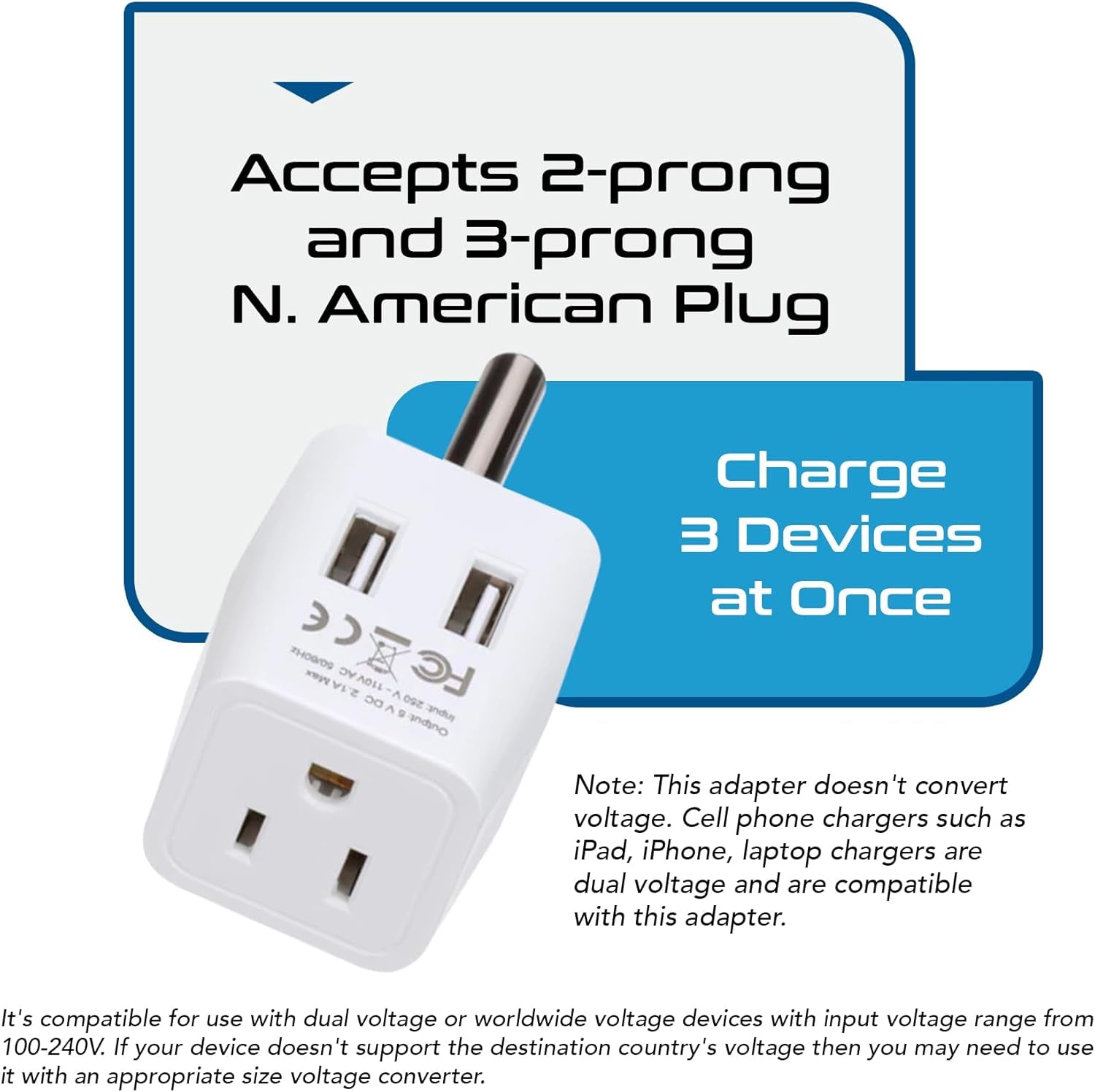 South Africa, Botswana Travel Adapter Plug with Dual USB + USA Input - Type M - Ultra Compact - Safe Grounded Perfect for Cell Phones, Laptops, Camera Chargers and More (CTU-10L)