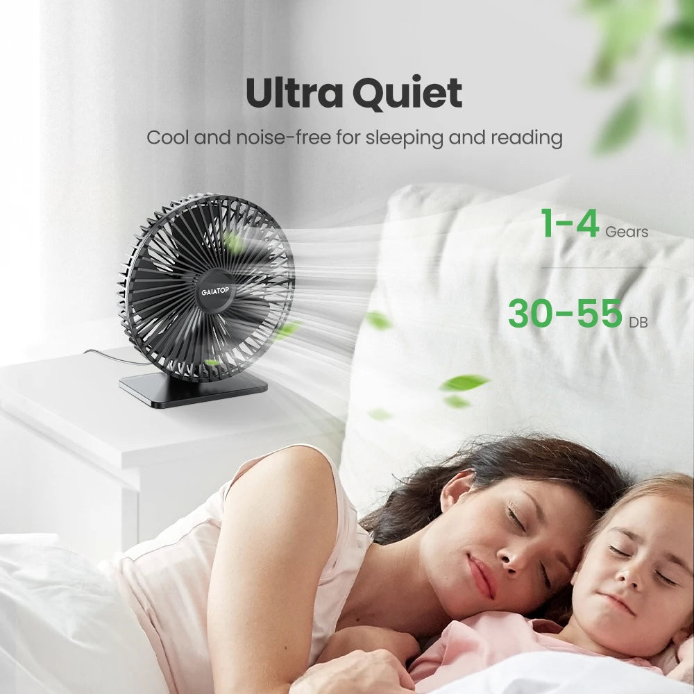 GAIATOP Desk Fan Portable USB Fan 90° Adjustable Cooling Fan Mute 4 Speed Adjustment Ultra Quiet Suitable for Home Desk Office