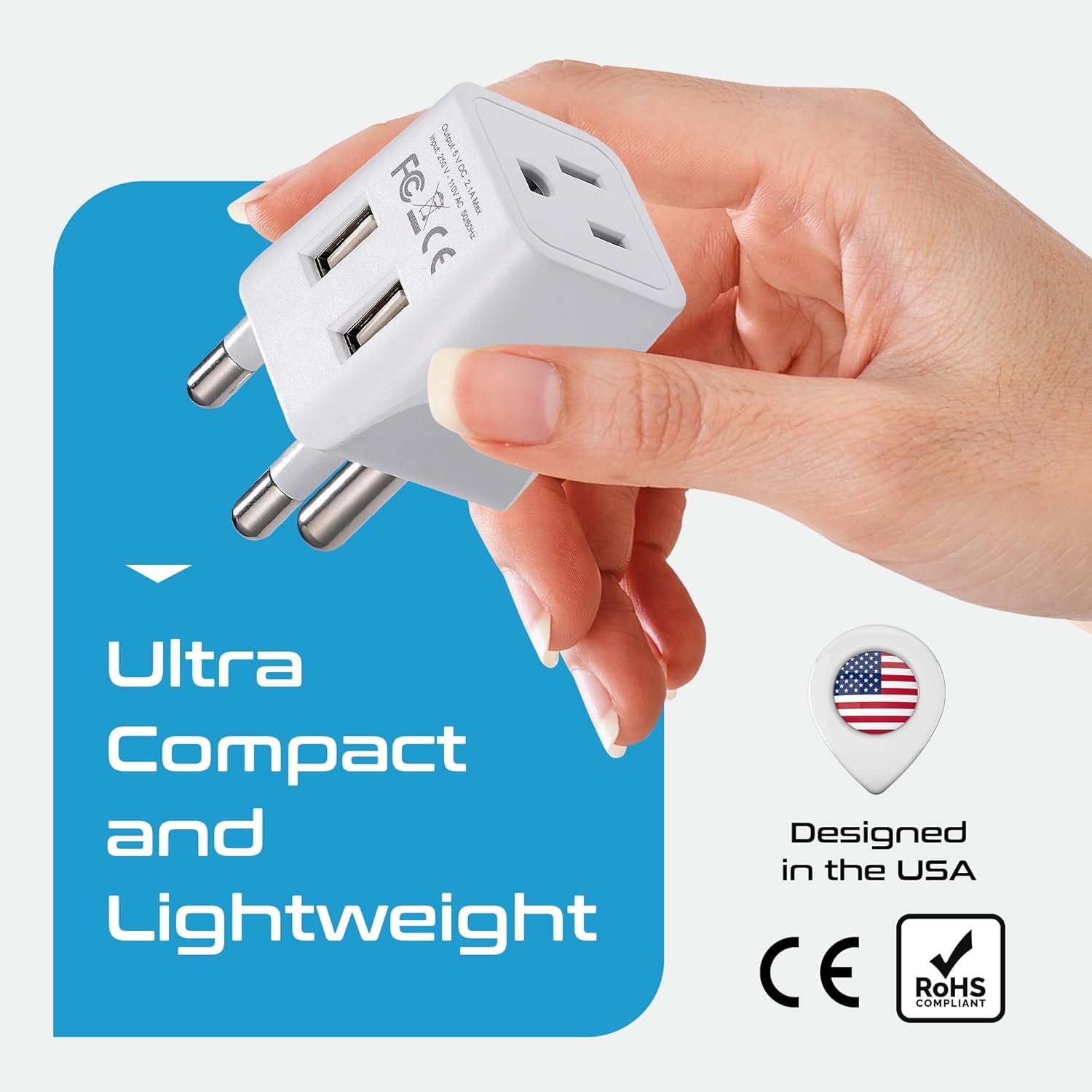 South Africa, Botswana Travel Adapter Plug with Dual USB + USA Input - Type M - Ultra Compact - Safe Grounded Perfect for Cell Phones, Laptops, Camera Chargers and More (CTU-10L)